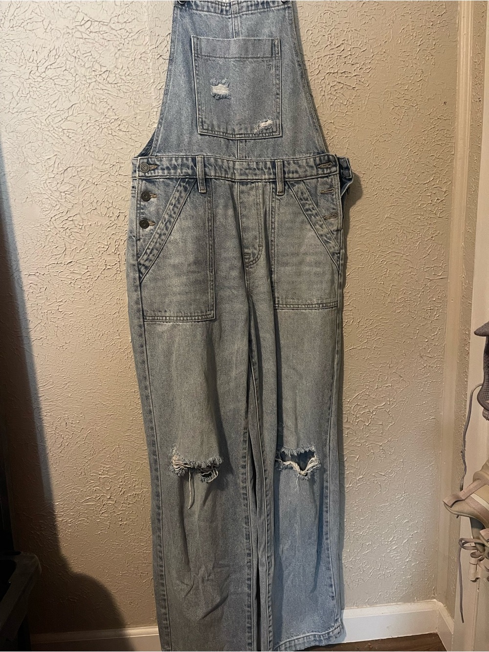 Hidden Distressed Denim Overalls